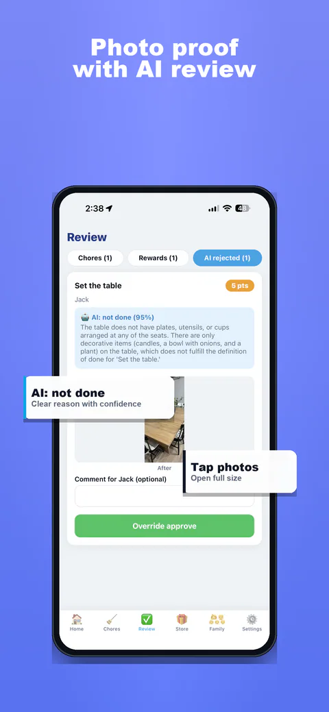 ChorePoints optional AI verification result for a completed chore